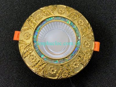 Đèn âm trần đồng mạ vàng đính đá xà cừ